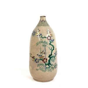 Edo Period Ko Kiyomizu Japanese Stoneware Bottle Vase Sake Tokkuri