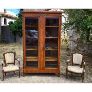 Louis XVI Style Library In Marquetry 19th Century
