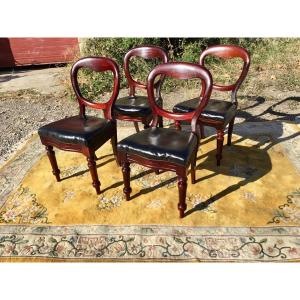 Suite Of Four Louis XV Style Mahogany Chairs From The 19th Period.