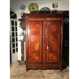 Louis XV Wardrobe In Marquetry From The 19th Century.