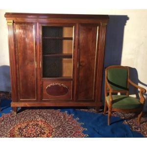 Louis XVI Style Bookcase, In Blond Mahogany, 19th Century Period