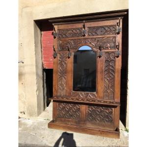 Cloakroom Castle Coat Rack, Oak, Neo-gothic 19th Century 