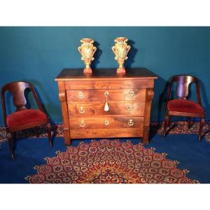 Commode, Restoration With Cross In Solid Walnut, 19th Century Period 