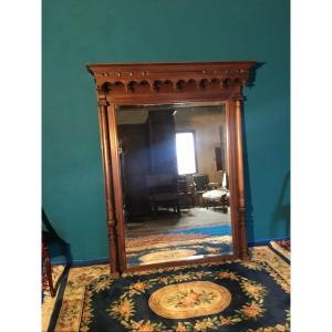 Large Column Mirror, In Walnut Napoleon III Period 19th Century