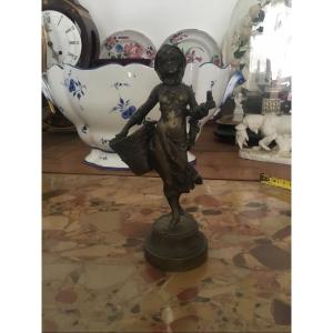 Bronze, Alfred Grévin, Woman With Bronze Basket 19th Century 