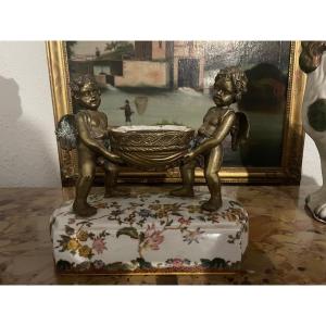 Subject In Bronze And Earthenware With Children 19th Time