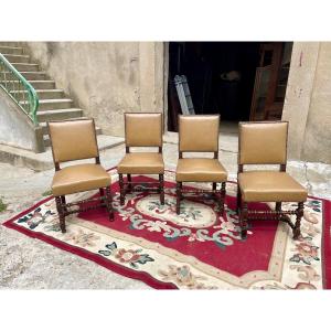 Set Of Four Louis XIII Chairs In Drowned 19th Century
