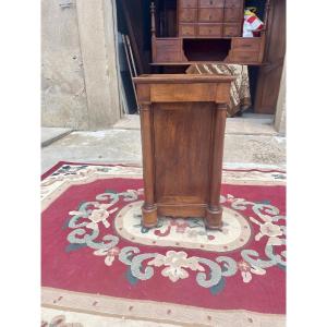 Bedside Table, Empire With Detached Column In Walnut, 19th Century 