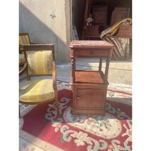 Imposing Napoleon III Bedside Table In Mahogany, 19th Century