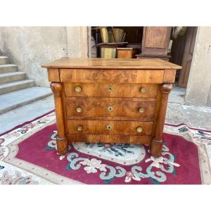 Small Empire Chest Of Drawers In Walnut With Detached Column From The 19th Century