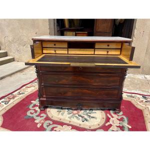 Commode, Secretary, Napoleon III, In Rosewood Mahogany From The 19th Century