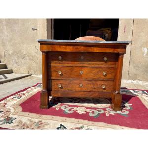 Chest Of Drawers, Empire In Walnut, With Detached Columns, 19th Century