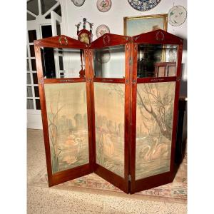 Mahogany Screen, Empire Three Panel Period, 19th Century.