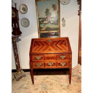 Bureau,,, With Sloping Secretary, Louis XVI In Marquetry From The 18th Century.