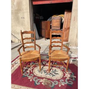 Pair Of Louis XV Armchairs, Provencal In Blond Walnut. 1900.