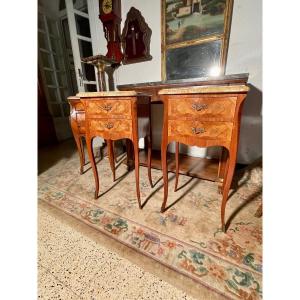 Pair Of Louis XV Bedside Tables, In Rosewood, 1950s Period.