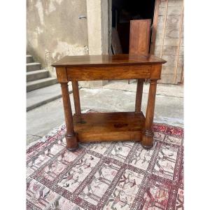 Empire Console With Column, Detached In Walnut, 19th Century.