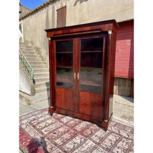 Empire Mahogany Bookcase With Column, Detached From The 1900s.
