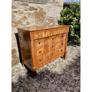 Chest Of Drawers, Empire, Half-columns In Mahogany, 19th Century 