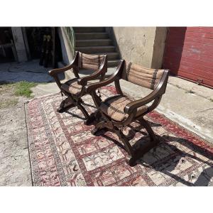Pair Of Armchairs, Dagobert Restoration, 19th Century
