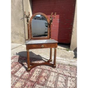 Empire Mahogany Dressing Table With Two Bronze Appliques Of Women, 19th Century