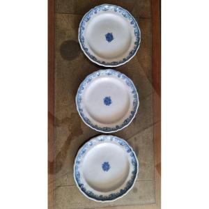 Set Of Three Moustier Earthenware Plates From The 18th Century 