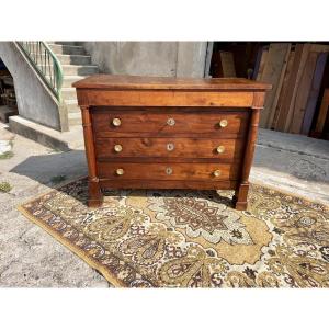 Empire Chest Of Drawers With Detached Columns, In Solid Mahogany, 19th Century 