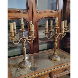 Pair Of Louis XVI Bronze Candelabras From The 19th Century 