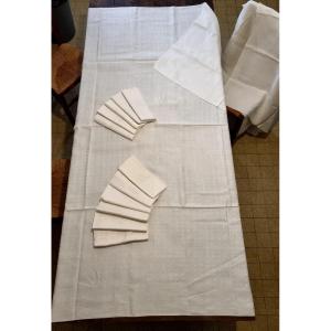 19th Century Damask Monogram Tablecloth And Napkin Set