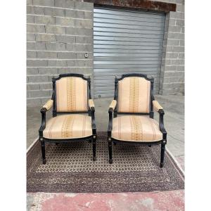 Pair Of Louis XVI Napoleon III Armchairs, 19th Century
