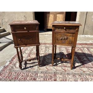 Pair Of Napoleon III Walnut Bedside Tables From The 19th Century 