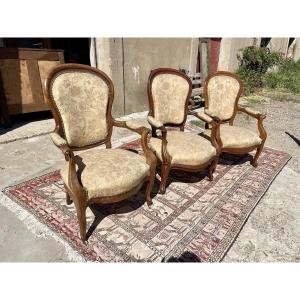 Set Of Three Louis XV Armchairs, 19th Century 