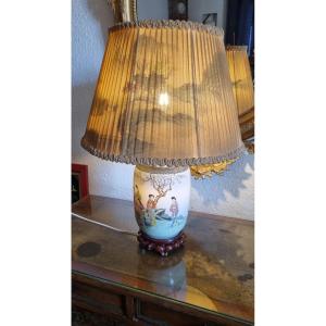 Chinese Double-light Porcelain Lamp Circa 1960