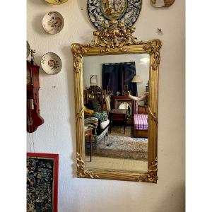 Mirror, Louis XV, In Gilded Wood, 19th Century 