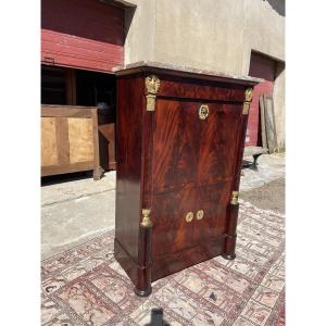 Empire Secretary With Constricted Columns, In Mahogany, 19th Century 