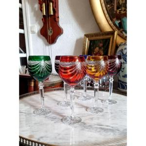 Set Of Bohemian Cut Crystal Glasses, 20th Century 