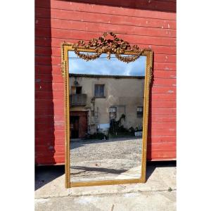 Louis XVI Mirror In Gilded Wood, 19th Century