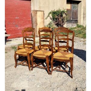 Set Of Six Provençal Walnut Haises From The 19th Century