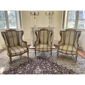 Set Of Three Louis XVI Gilded Bergere Chairs, 1900