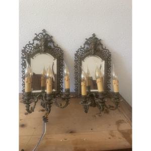 Pair Of Louis XV Style Mirrored Wall Sconces, 1900