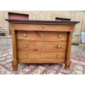 Empire-style Chest Of Drawers With Columns, Detached, 19th Century 