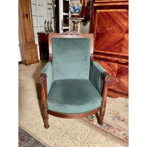 Empire-style Mahogany Bergère Chair From The 19th Century 