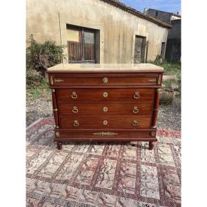 19th-century Empire-style Chest Of Drawers With A Tapered Column. 