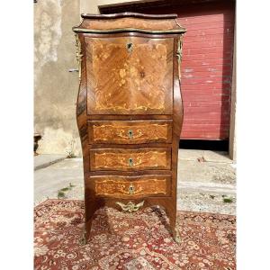 Louis XV Style Secretary Desk, In Period-stamped Marquetry, Napoleon III Era, 19th Century 