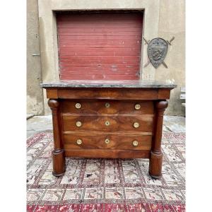 Empire-style Chest Of Drawers/secretary, In Walnut, 19th Century 