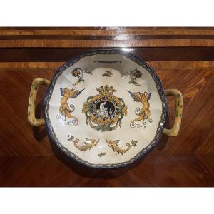 Gien Earthenware Fruit Basket Or Melon Bowl, 19th Century