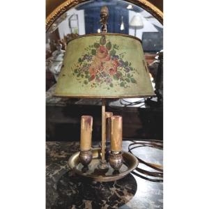 Antique Bouillotte Lamp, Painted Sheet Metal, 19th Century