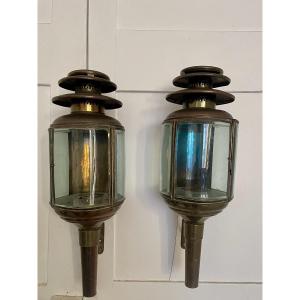 Pair Of Carriage Lanterns, Antique 19th Century