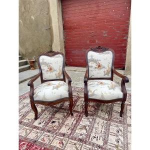Two Louis Philippe Armchairs, In Mahogany, 19th Century 