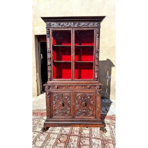 Renaissance-style Walnut Display Cabinet From The 19th Century 